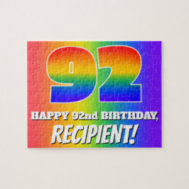 92. Geburtstag — mehrfarbiges Regenbogenmuster "92 Puzzle