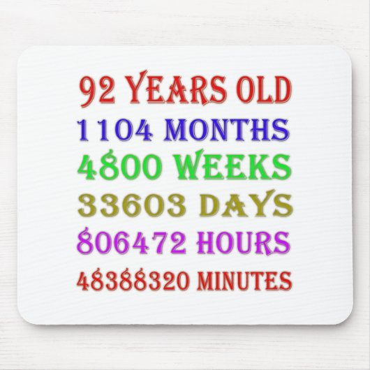 92. Geburtstag - Meilensteine Mousepad (Vorne)