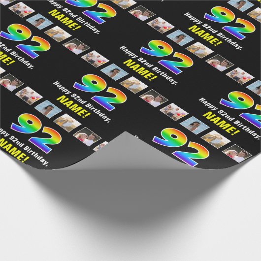 92. Geburtstag: Regenbogen "92"; benutzerdefiniert Geschenkpapier (Ecke)