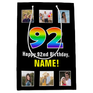 92. Geburtstag: Regenbogen "92", benutzerdefiniert Mittlere Geschenktüte