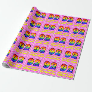 92. Geburtstag: Rosa Streifen & Herz, Regenbogen # Geschenkpapier
