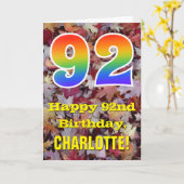 92. Geburtstag; Rustikale Herbstblätter; Regenboge Karte (Gelbe Blume)