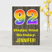 92. Geburtstag: Rustikale Imitate Holzschau, Regen Karte (Gelbe Blume)