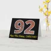 92. Geburtstag - Ziegelmauermuster "92" mit Name Karte (Gelbe Blume)