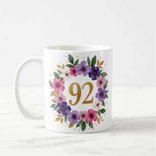 92. Geburtstagsfeier - Blumenkreide mit Goldnummer Kaffeetasse