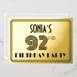 92. Geburtstagsparty — Art Deco Style "92" & Name Folieneinladung