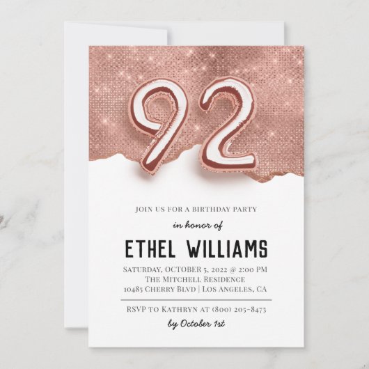 92. Geburtstagsparty Einladung (Vorderseite)