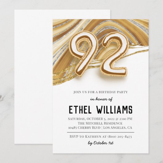 92. Geburtstagsparty Einladung (Vorne/Hinten)