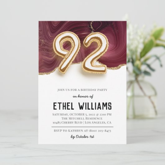 92. Geburtstagsparty Einladung (Stehend Vorderseite)