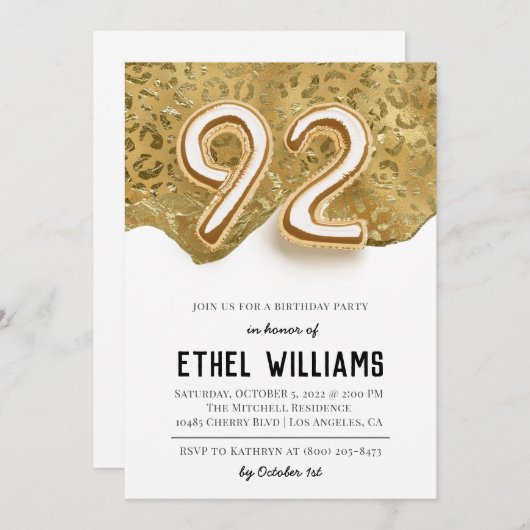 92. Geburtstagsparty Einladung (Vorne/Hinten)