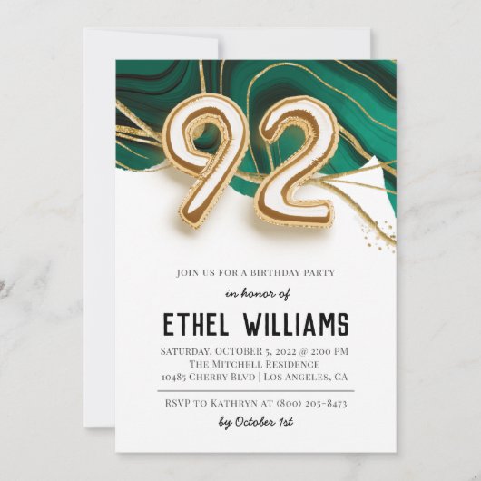 92. Geburtstagsparty Einladung (Vorderseite)