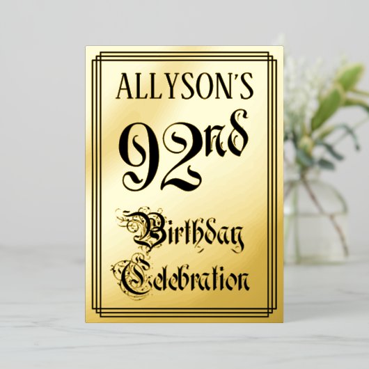 92. Geburtstagsparty — Elegantes Script + Individu Folieneinladung (Stehend vorne)