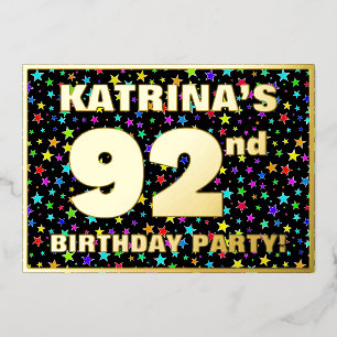 92. Geburtstagsparty — Fun, farbenfrohe Sternenmus Folieneinladung
