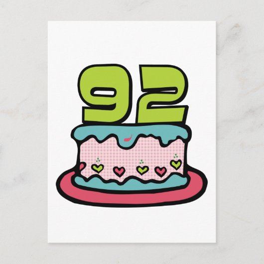 92-jähriger Geburtstagskuchen Postkarte (Vorderseite)