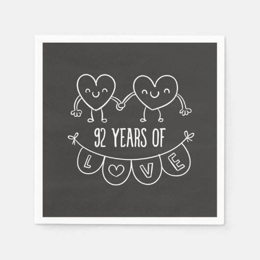 92. Jubiläum Geschenk Chalk Herzen Serviette (Vorderseite)