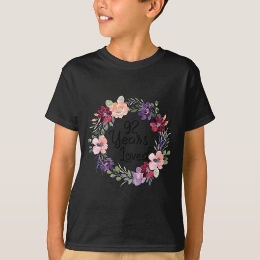 92 Years Loved Floral 92th Birthday Women 92 Years T-Shirt (Vorderseite)