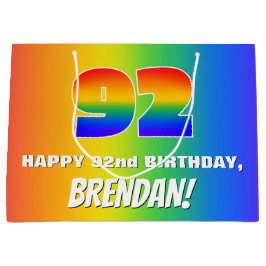 92nd Birthday: Colorful, Fun Rainbow Pattern # 92 Große Geschenktüte