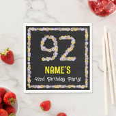 92nd Birthday: Floral Flowers Number, Custom Name Serviette (Beispiel)