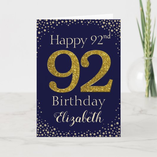 92nd Birthday Golden Glitter Card Karte (Vorderseite)