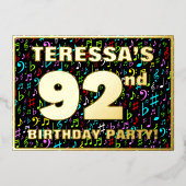 92nd Birthday Party — Fun, Colorful Music Symboc Folieneinladung (Vorderseite)