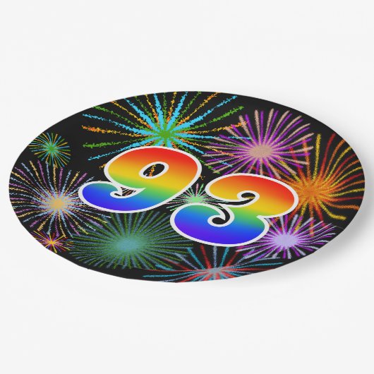 93. Event - Spaß, farbenfroh, kühl, Regenbogen 93 Pappteller (Schrägansicht)