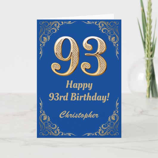 93. Geburtstag Blue and Gold Glitzer Frame Karte (Vorderseite)