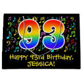 93. Geburtstag - Farbige Musiksymbole, Regenbogen Große Geschenktüte (Vorderseite)