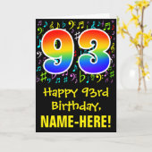 93. Geburtstag: Farbige Musiksymbole + Regenbogen  Karte (Gelbe Blume)