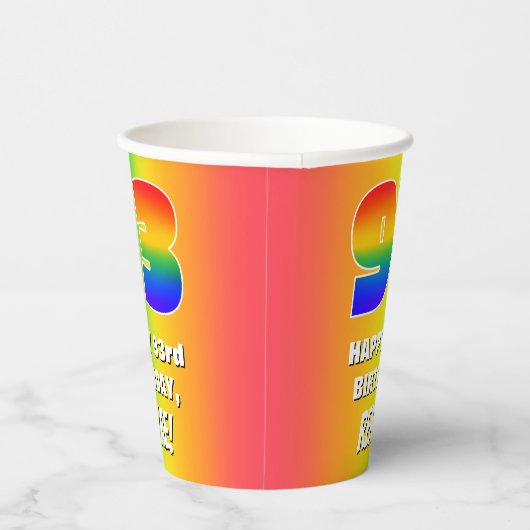 93. Geburtstag: Farbiges, lustiges Regenbogenmuste Pappbecher (Rechts)