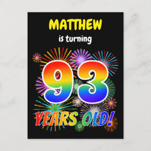 93. Geburtstag - Fun Fireworks, Regenbogen Look "9 Postkarte