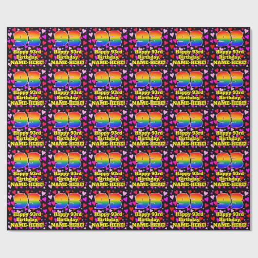 93. Geburtstag: Loving Hearts Pattern, Regenbogen  Geschenkpapier (Flach)