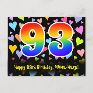 93. Geburtstag: Lustiges Herzmuster, Regenbogen 93 Postkarte