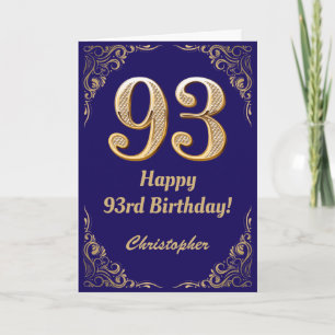 93. Geburtstag Navy Blue und Gold Glitzer Frame Karte
