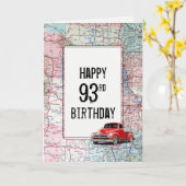 93. Geburtstag Red Retro Truck auf Karte (Gelbe Blume)