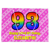 93. Geburtstag: Rosa Streifen & Herz, Regenbogen # Große Geschenktüte (Rückseite)