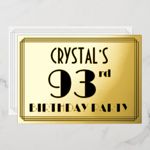 93. Geburtstagsfeier — Art Deco-Look „93“ + Name Folieneinladung