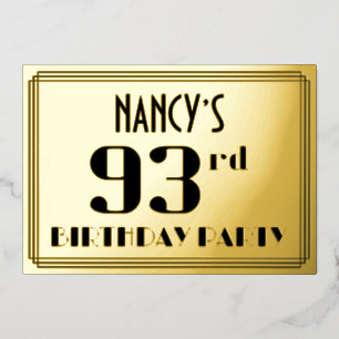 93. Geburtstagsfeier: Art Deco-Look „93“ und Name Folieneinladung