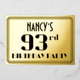 93. Geburtstagsparty: Art Deco Look "93" und Name Folieneinladung
