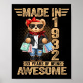 93 Year Old Made In 1932 Teddy Bear 93rd Birthday  Poster (Vorne)