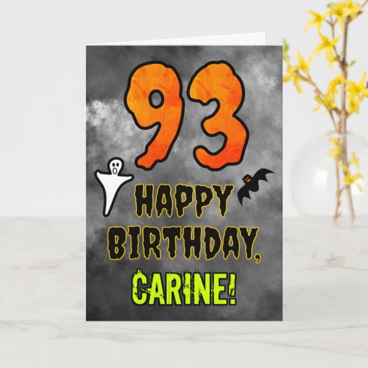 93rd Birthday: Eerie Halloween Theme + Custom Name Karte (Gelbe Blume)