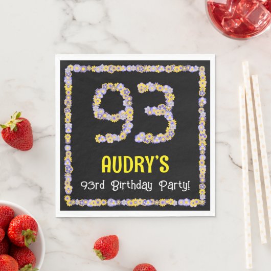 93rd Birthday: Floral Flowers Number, Custom Name Serviette (Beispiel)