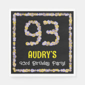 93rd Birthday: Floral Flowers Number, Custom Name Serviette (Vorderseite)