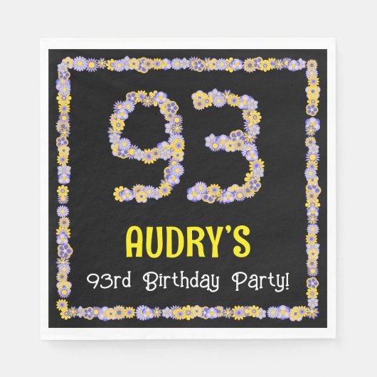 93rd Birthday: Floral Flowers Number, Custom Name Serviette (Vorderseite)