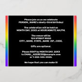 93rd Birthday Party: Fun, Colorful Rainbow Pattern Folieneinladung (Rückseite)