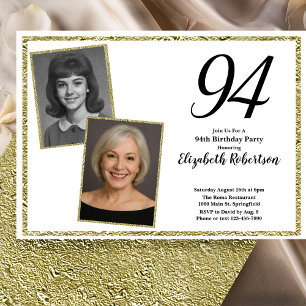 94. Benutzerdefiniertes Foto in Weiß und Gold  Einladung