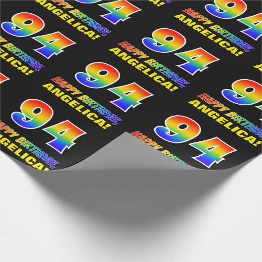 94. Geburtstag: Bold, Fun, Simple, Rainbow 94 Geschenkpapier (Ecke)