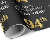 94. Geburtstag: Elegant, schwarz, Imitate Gold Loo Geschenkpapier (Rolleneckpunkt)