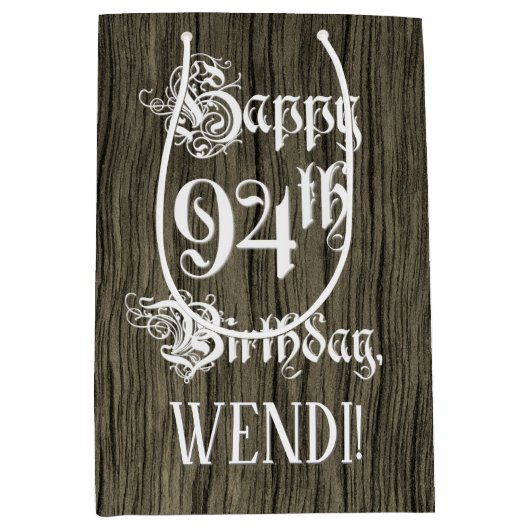 94. Geburtstag: Extravagant, Imitate Holzaussehen Mittlere Geschenktüte (Vorderseite)