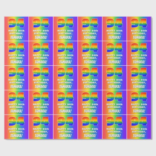94. Geburtstag: Farbiges, lustiges Regenbogenmuste Geschenkpapier (Flach)