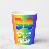 94. Geburtstag: Farbiges, lustiges Regenbogenmuste Pappbecher (Vorderseite)